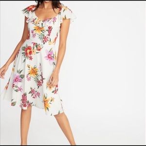 White Floral Fit & Flare Ruffle-Trim Cami Dress